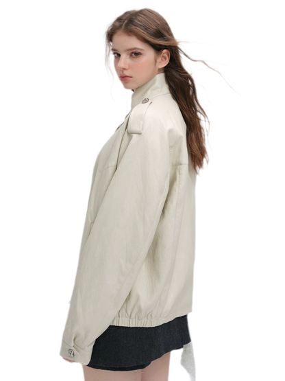Faux-Leather Lychee-Texture Moto Jacket