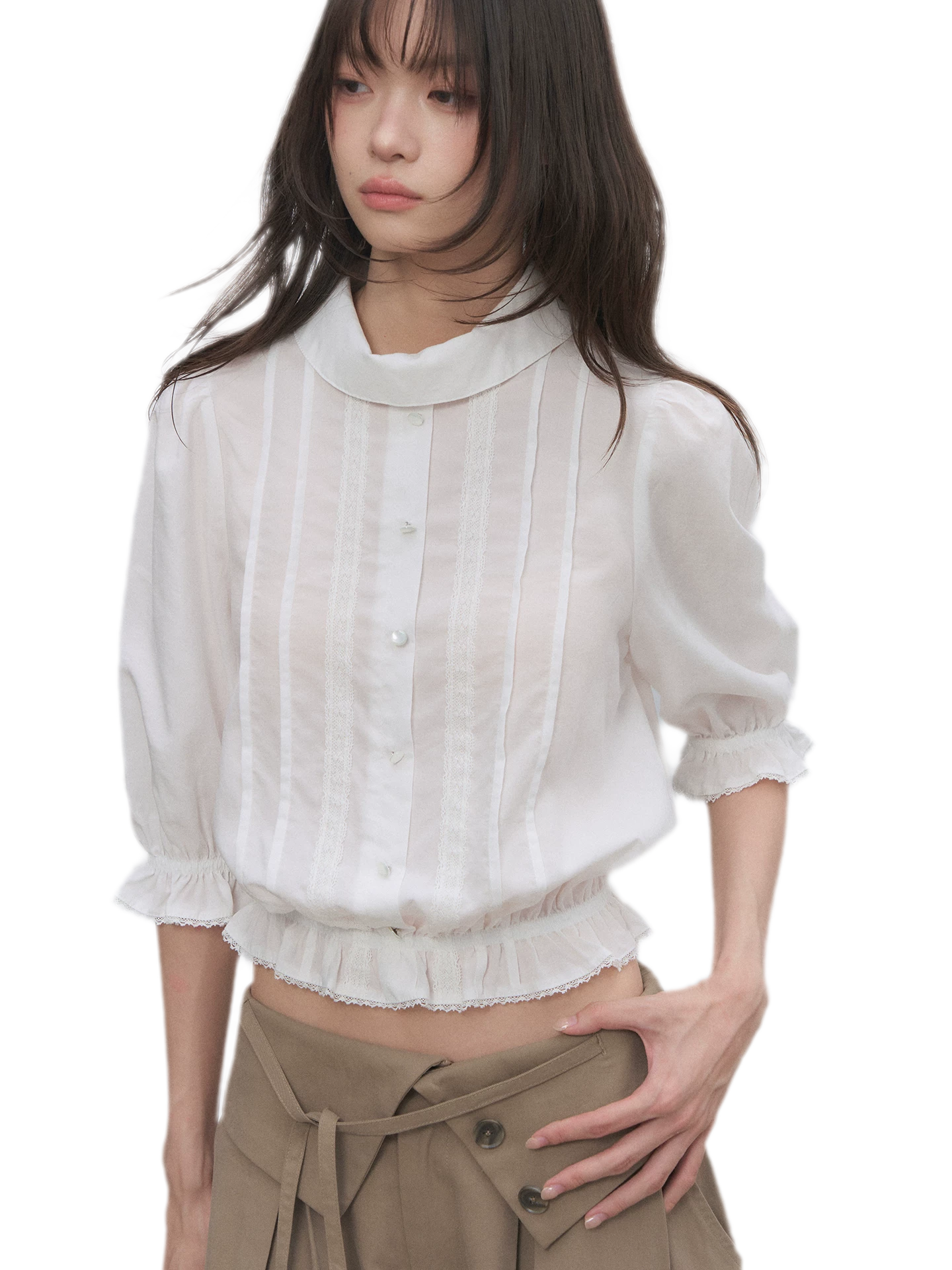 Lyocell Ruffle Cropped Blouse