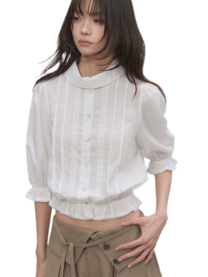 Lyocell Ruffle Cropped Blouse