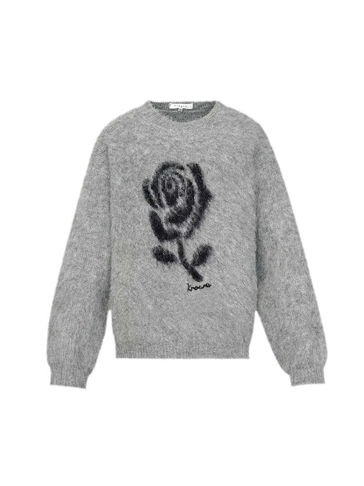Rose Jacquard Grey Sweater