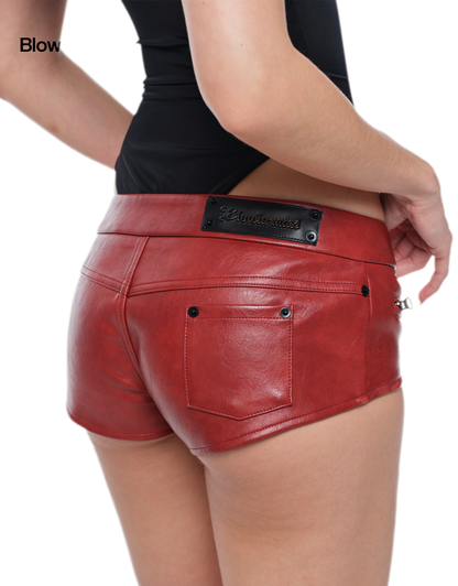 Red Waxed Low-Rise Shorts