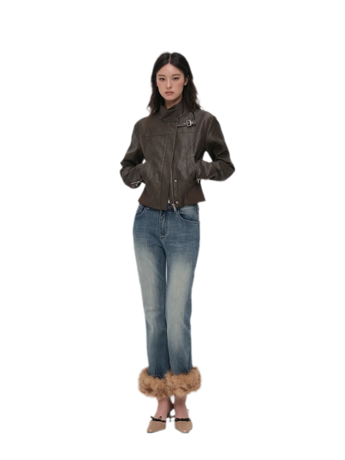 Textured Cropped PU Jacket
