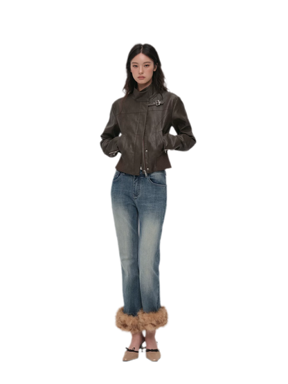 Textured Cropped PU Jacket