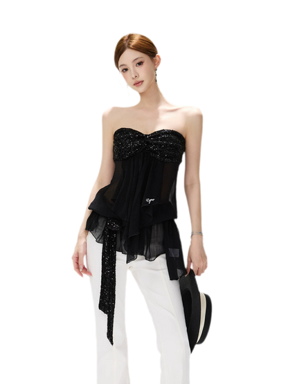 Sequin Pleated Bustier Top