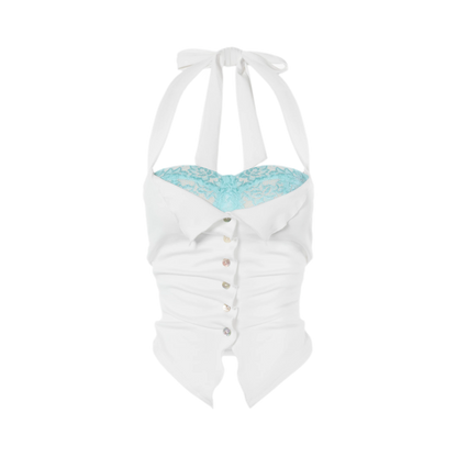 Original Peacock Blue Lace Halter Top