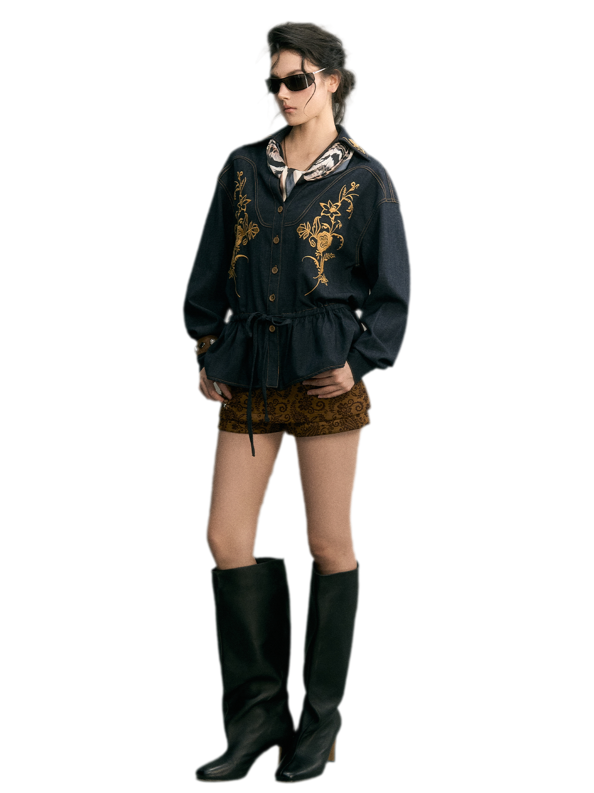 Besticktes Jeansjacken-Shorts-Set