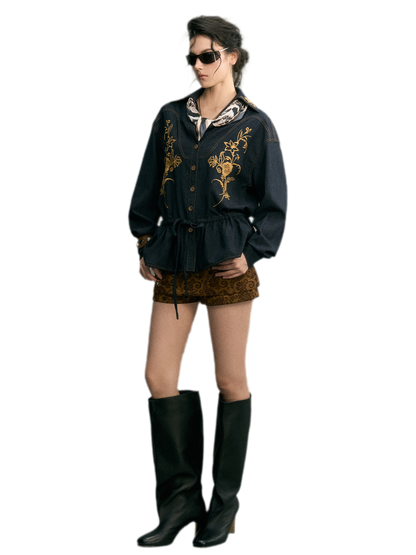 Besticktes Jeansjacken-Shorts-Set