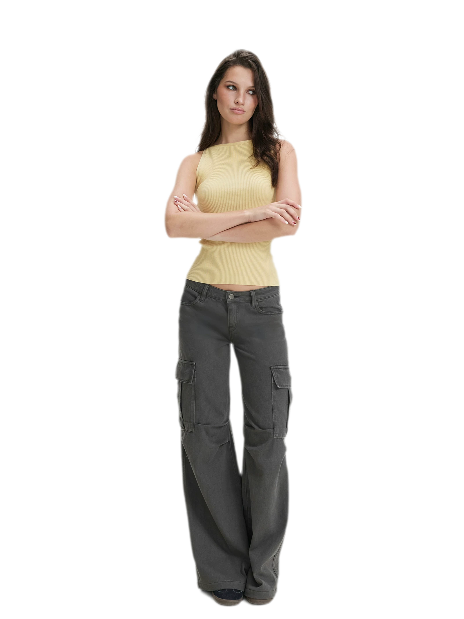Washed Cargo Wide-Leg Pants