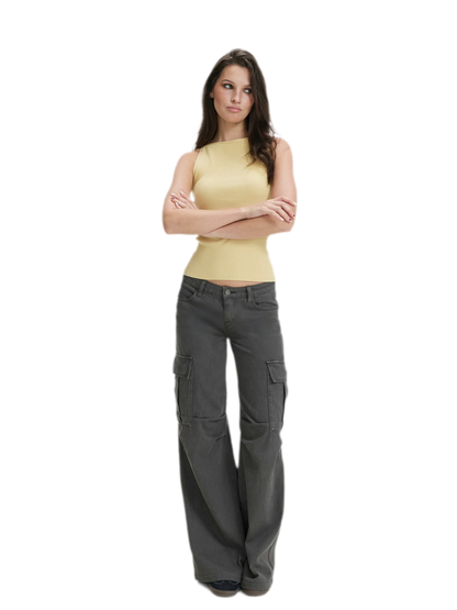 Washed Cargo Wide-Leg Pants