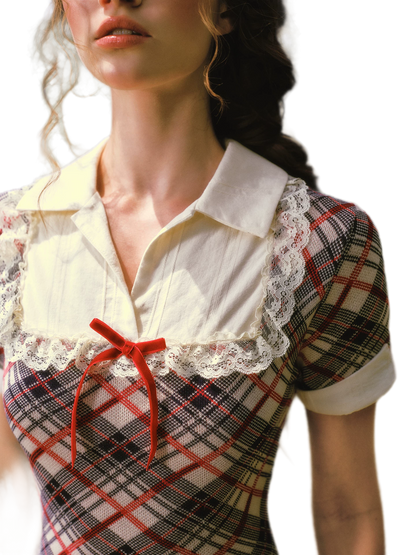 Contrast Plaid Collared Dress