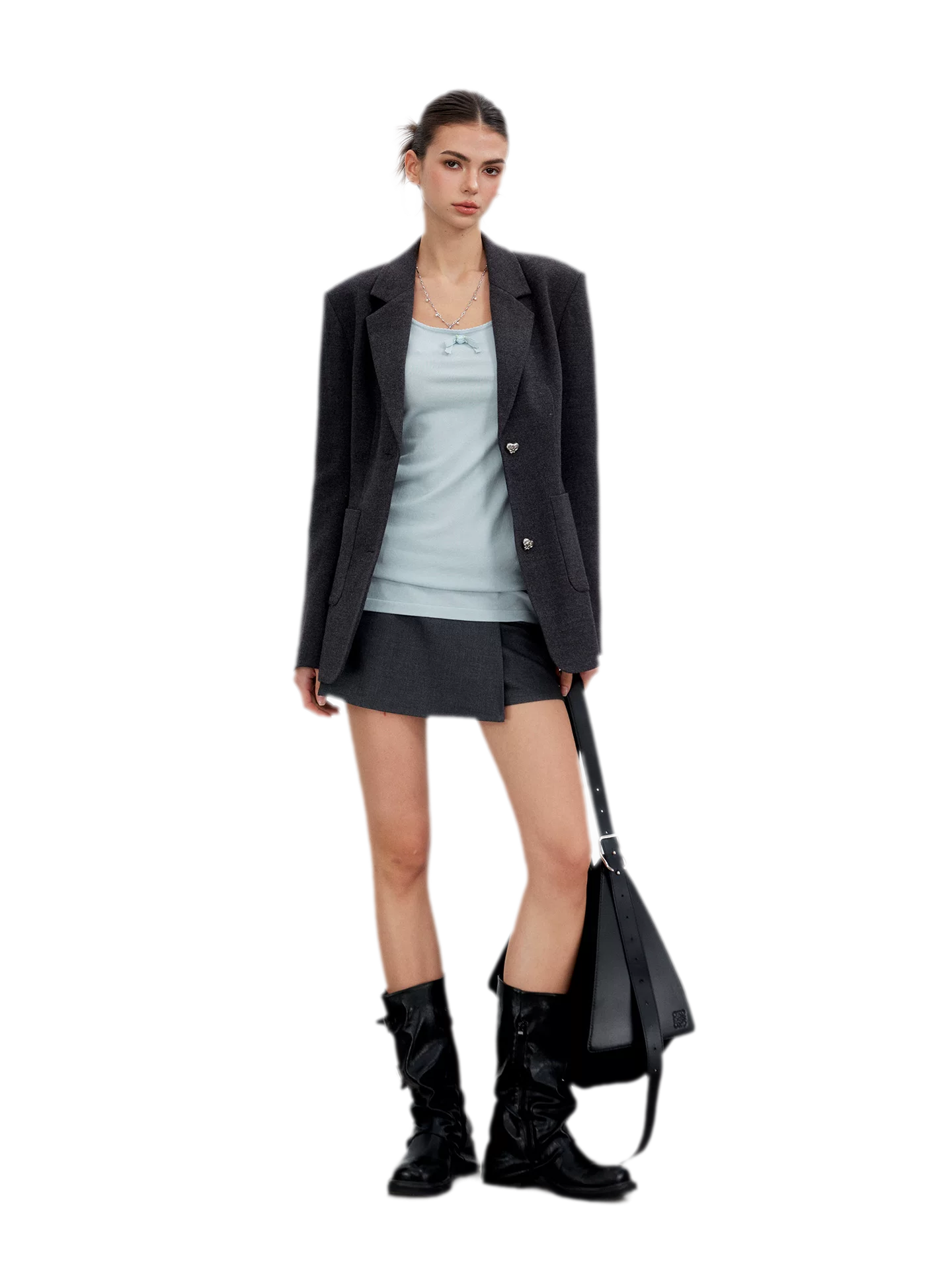 Tailored Irregular Faux Two-Piece Skort