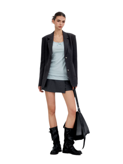 Tailored Irregular Faux Two-Piece Skort