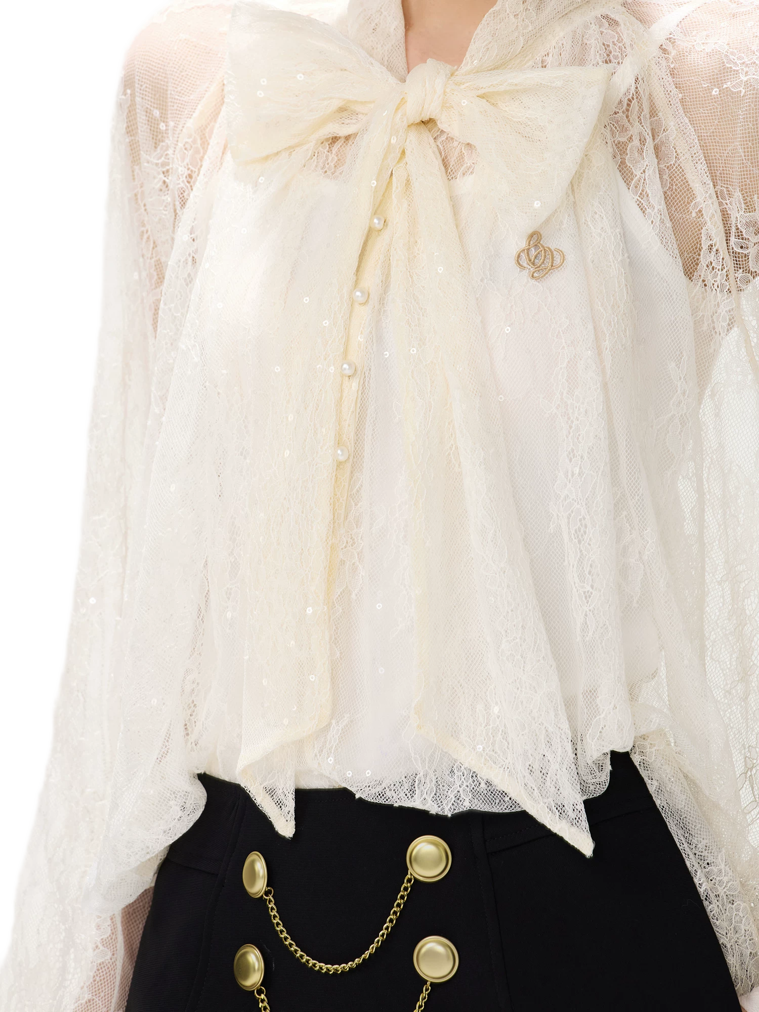 Sequin Lace Ribbon Blouse