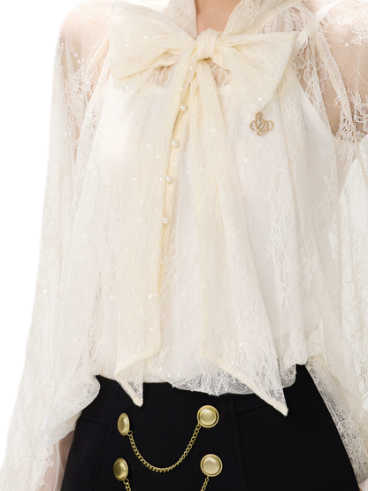 Sequin Lace Ribbon Blouse