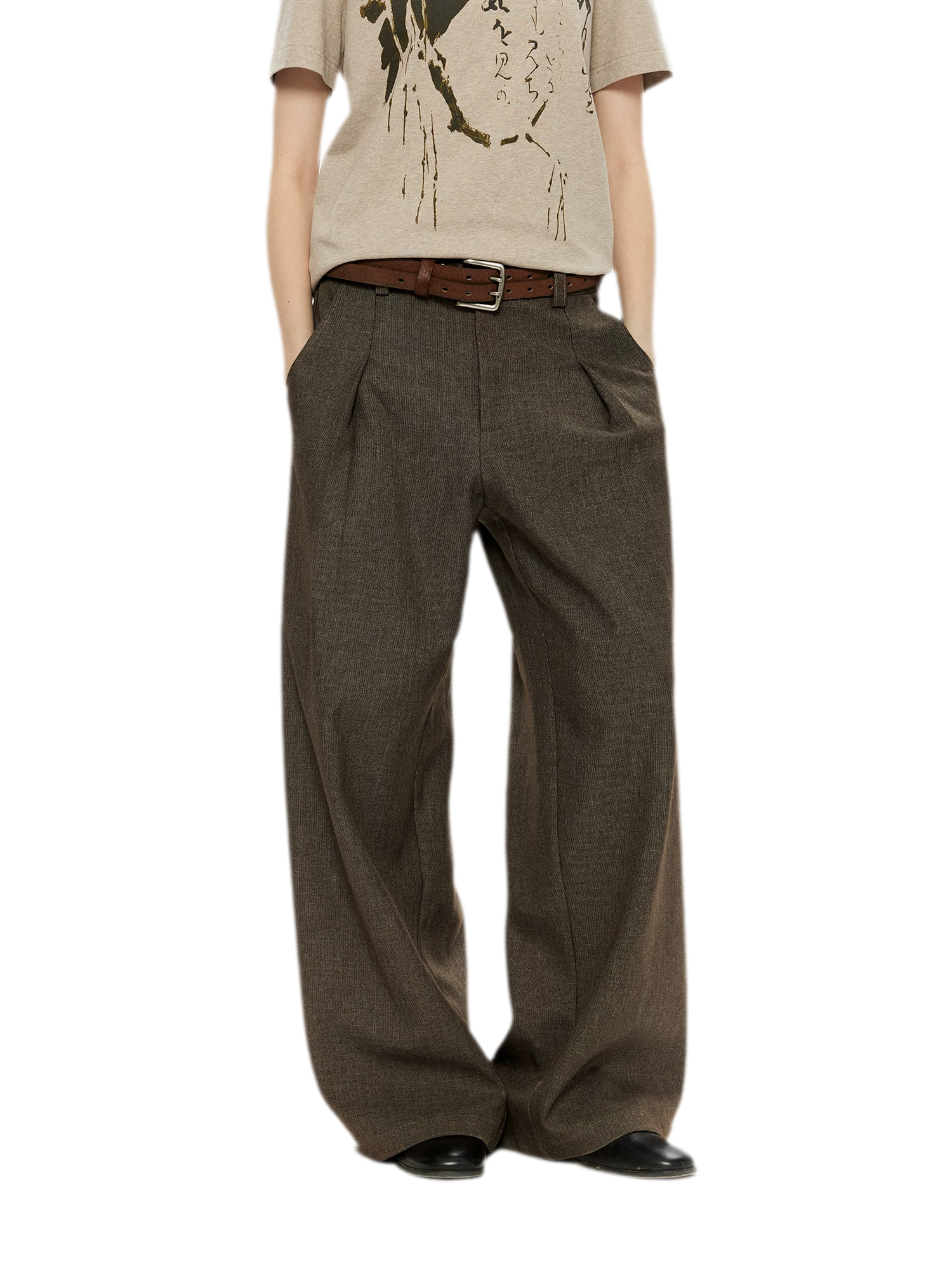 500G Houndstooth Pleated Wide-Leg Pants