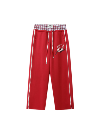 Shell Embroidery Graffiti Print Double Waist Pants