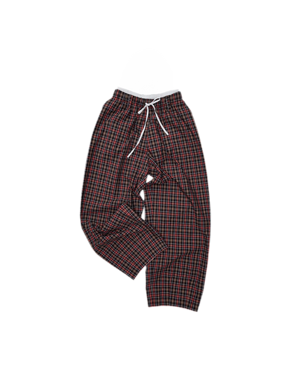 Contrast Plaid Wide-Leg Pants