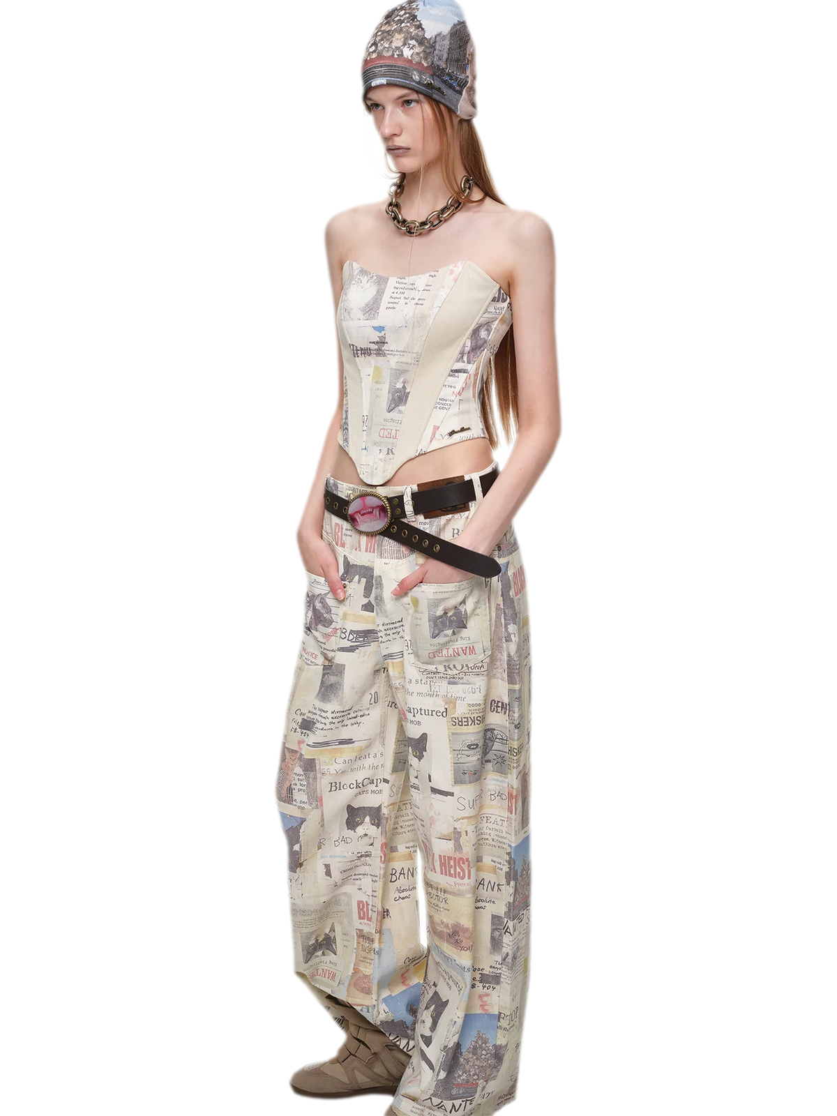Printed Fishbone Bustier Top