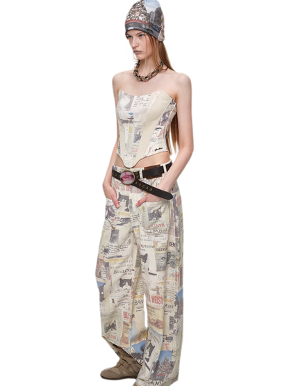 Printed Fishbone Bustier Top