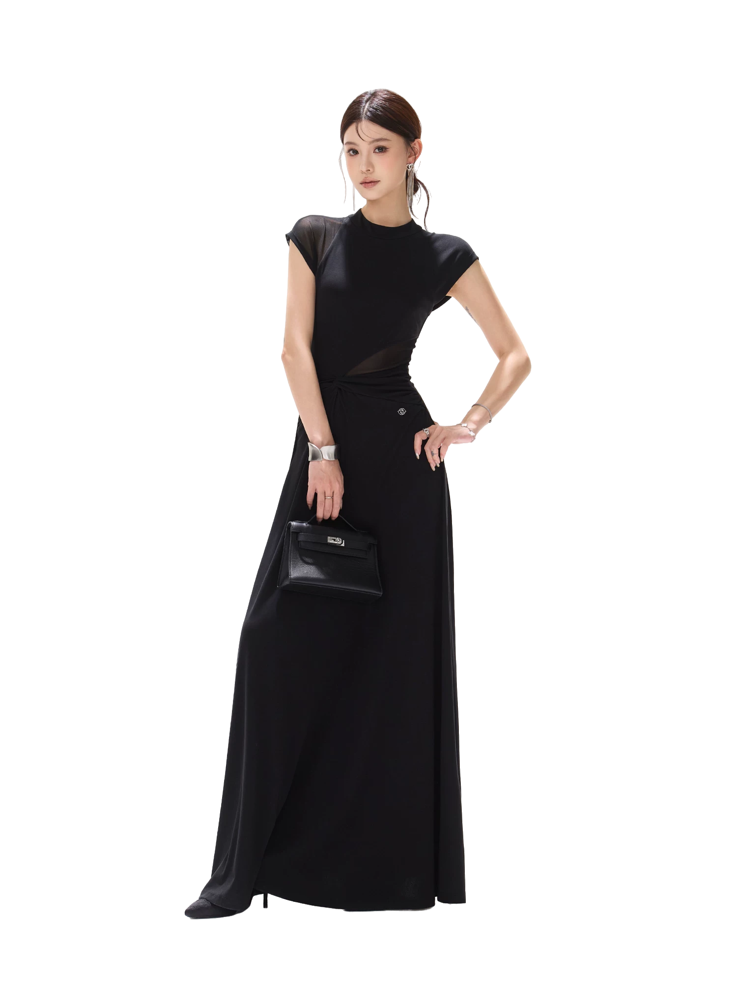 Black Swan Prologue Knot Mesh Sleeve Waist Dress