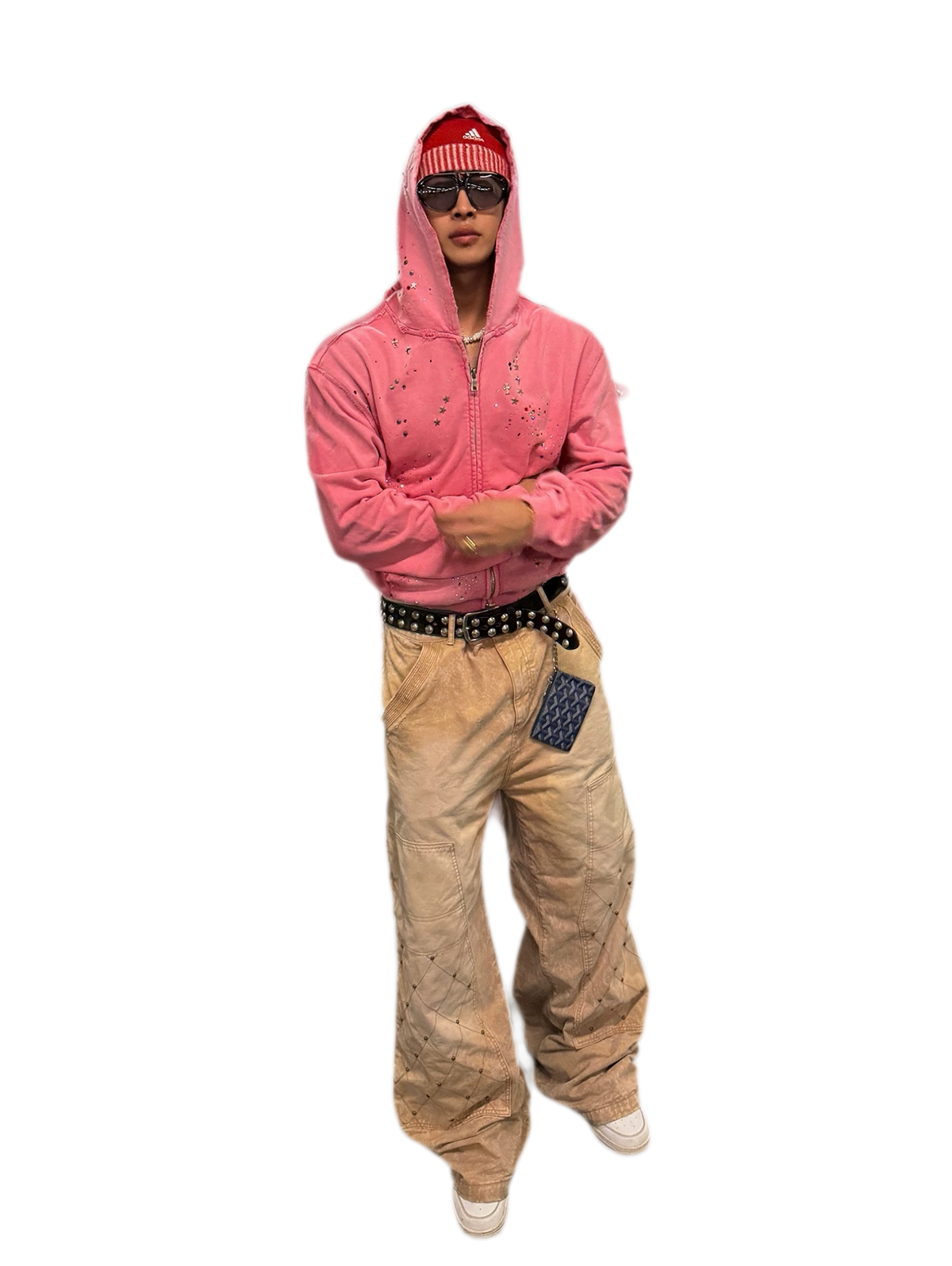 Hoodie mit Reißverschluss und Used-Look-Strasssteinen