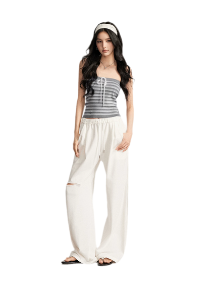 Distressed Wide-Leg Pants