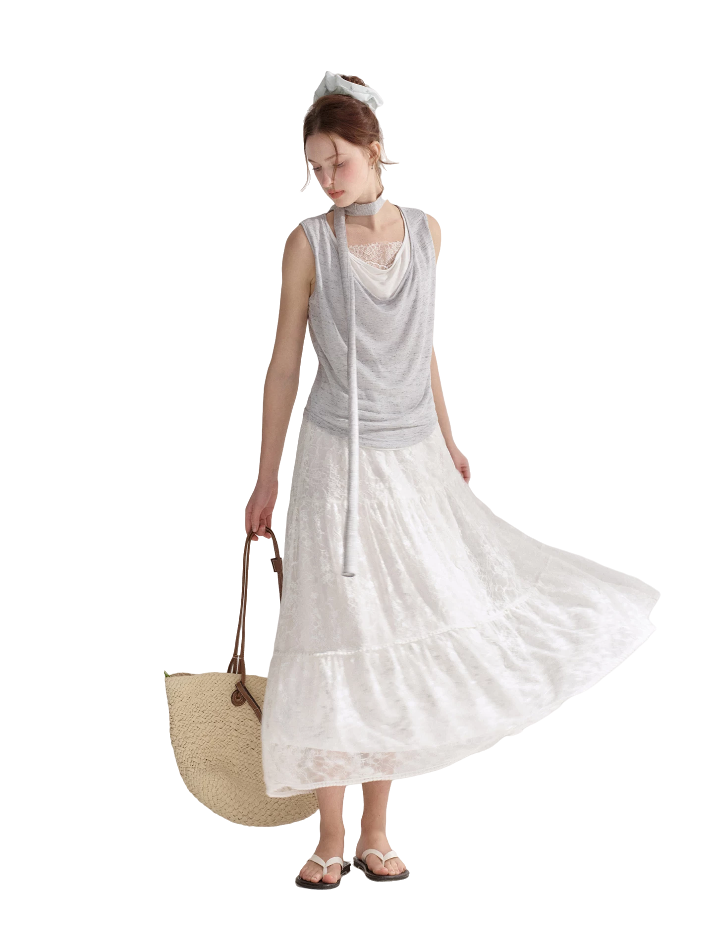 Draped Neckline Lace Patchwork Vest
