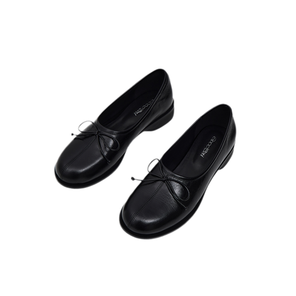Oiled Leather Bow Ballet Flats