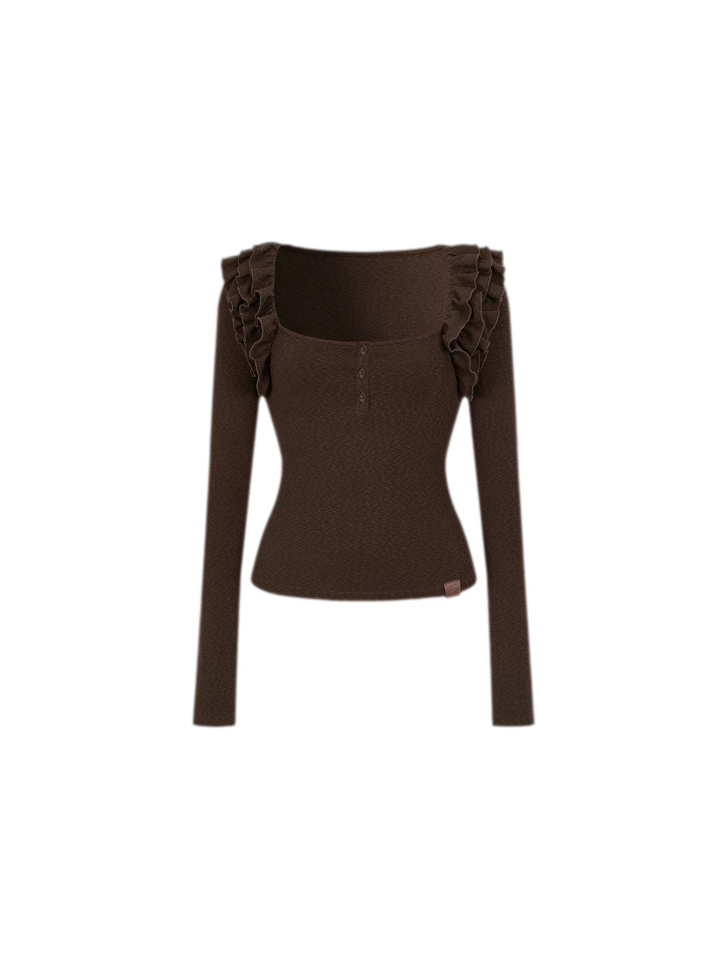 Ribbed Ruffle Square Neck Top