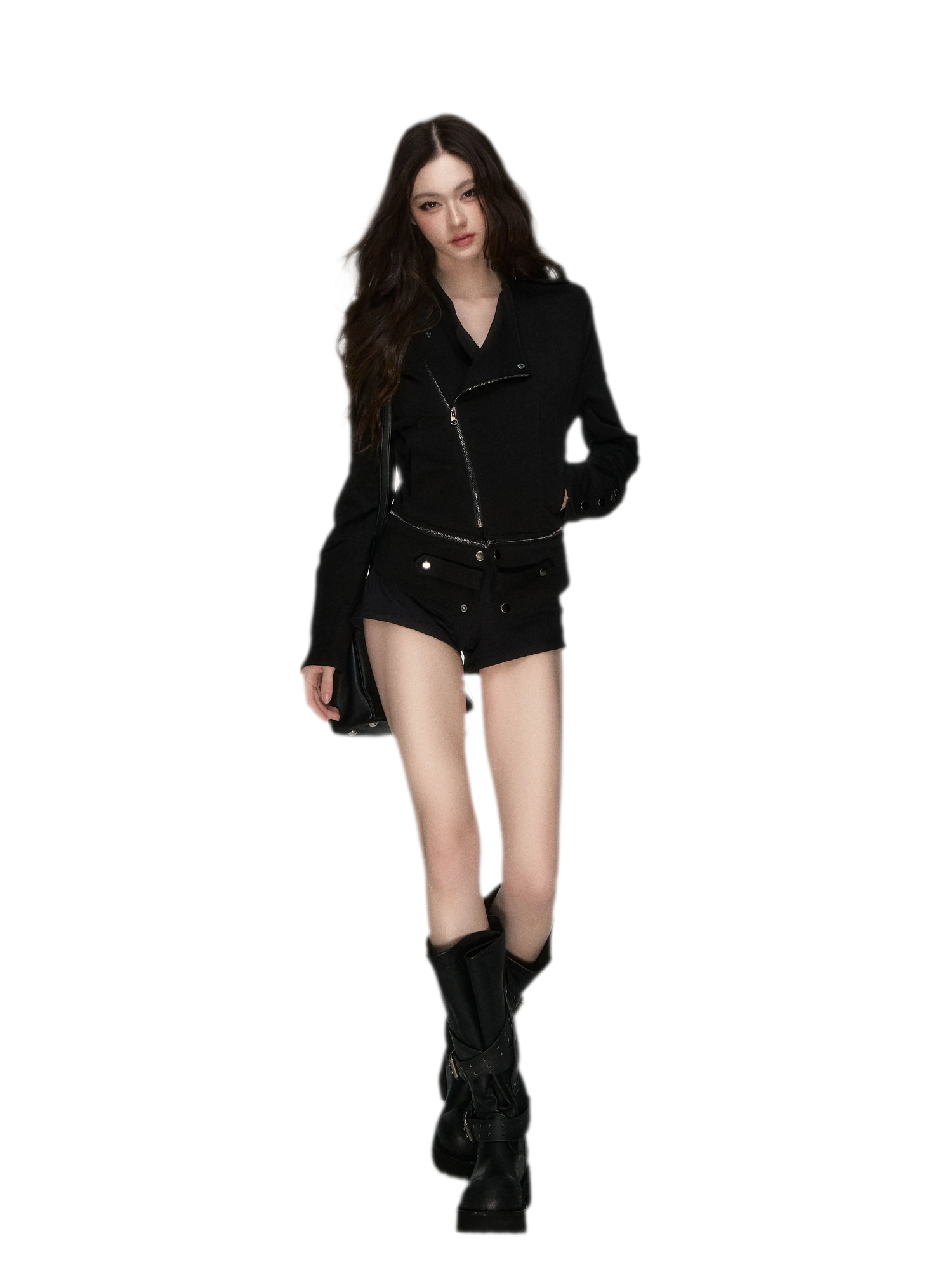 Metal Zip Cropped Hoodie
