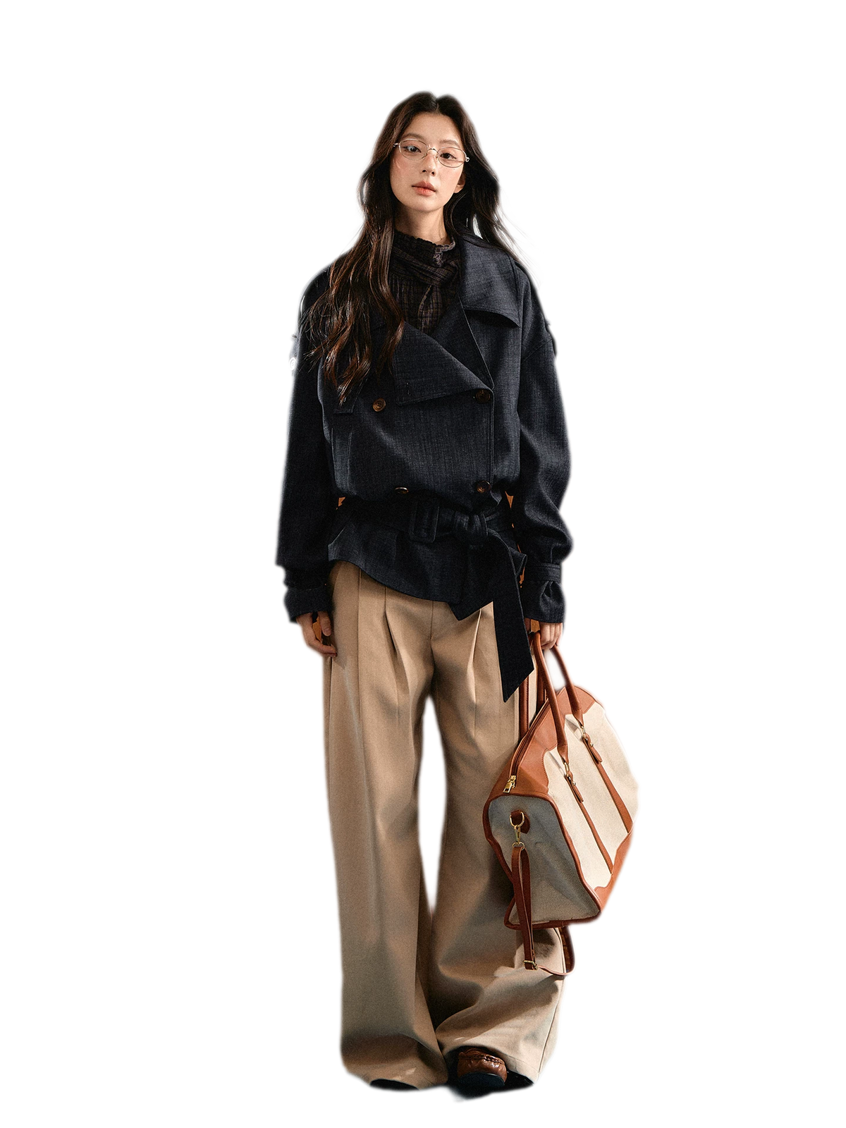Trench court en denim avec ceinture