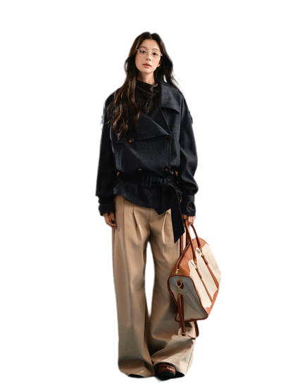 Trench court en denim avec ceinture