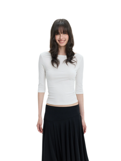 Lyocell Boat Neck Knit Top
