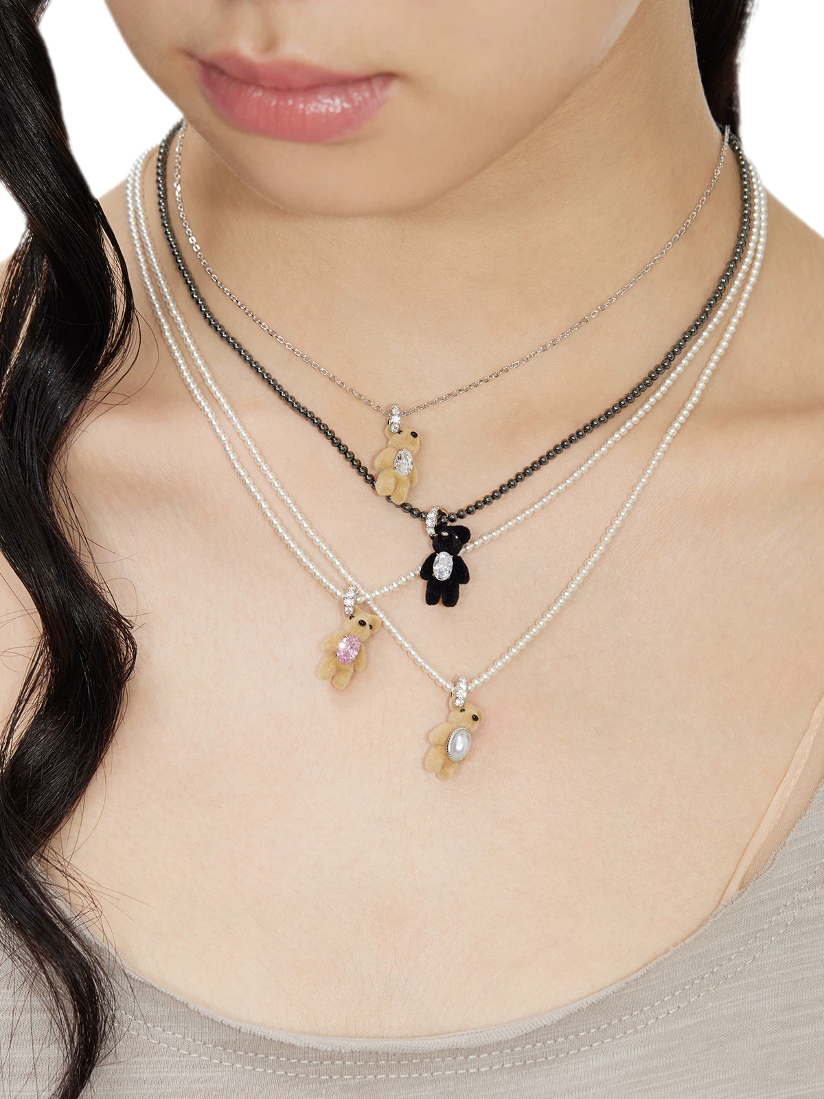Flocked Teddy Bear Necklace