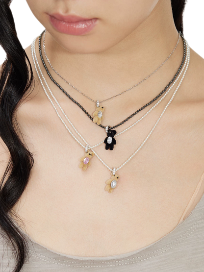 Flocked Teddy Bear Necklace