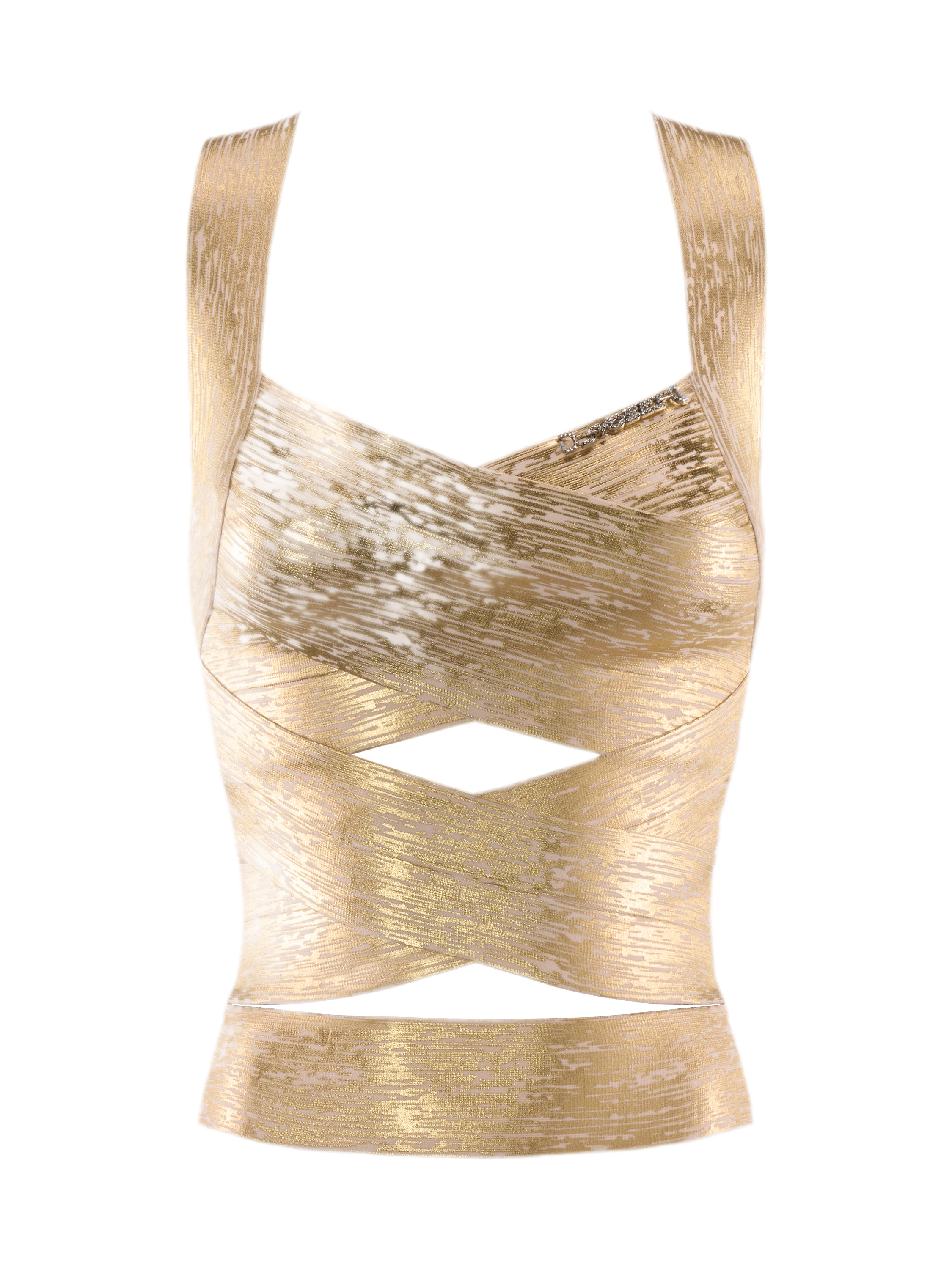 Gold Crisscross Strap Slim Fit Top