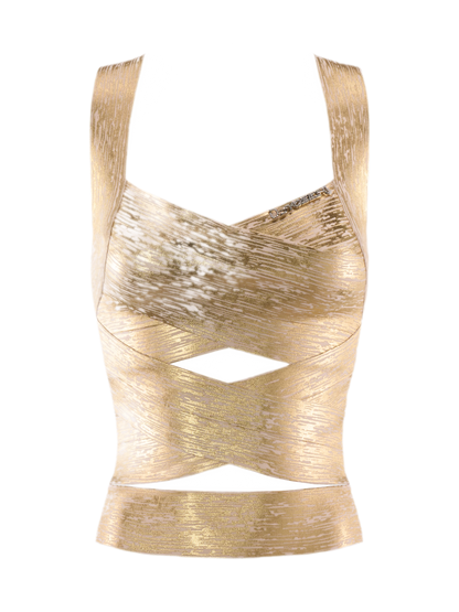 Gold Crisscross Strap Slim Fit Top