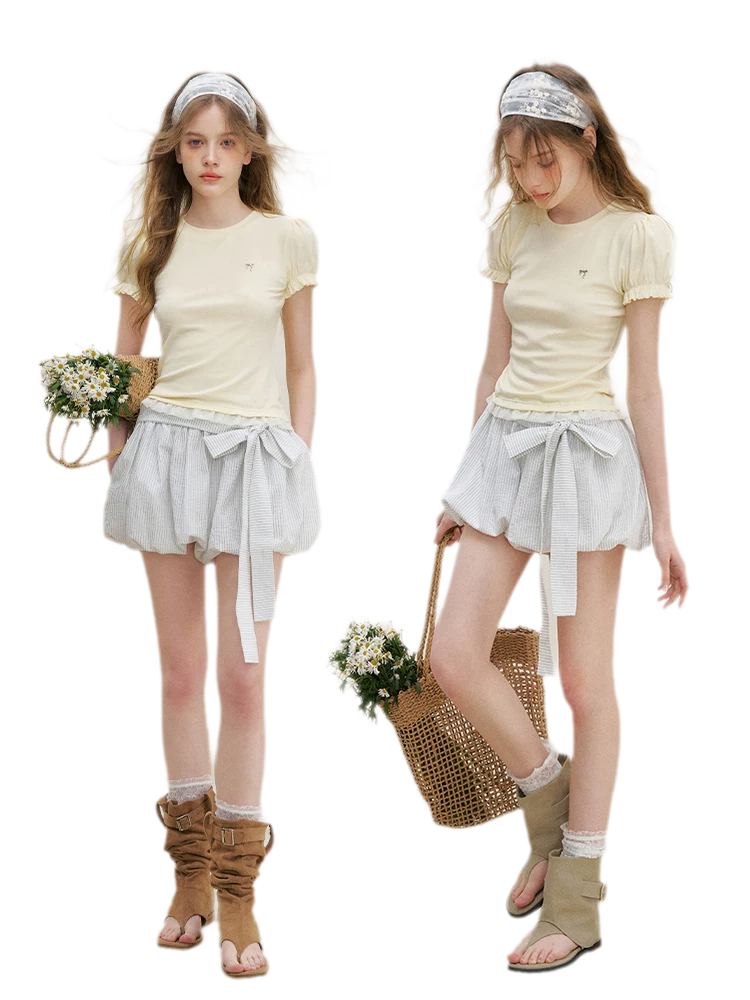 Bow Tie Elastic Waist Casual Shorts