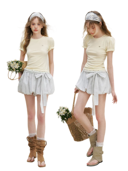 Bow Tie Elastic Waist Casual Shorts