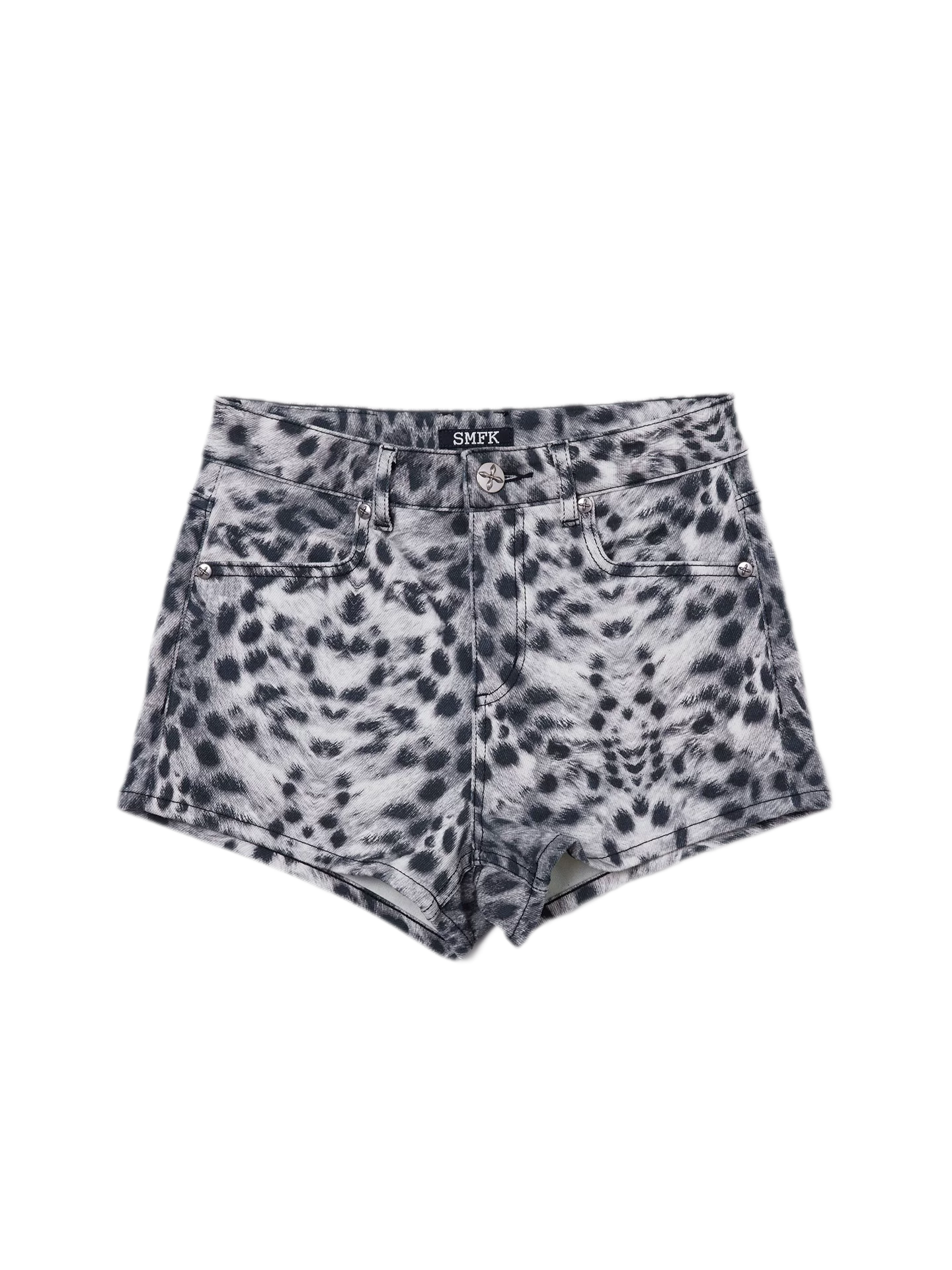 High Waist Denim Shorts with Leopard/Snake Print