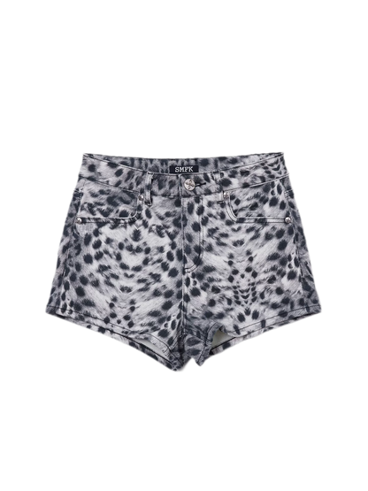 High Waist Denim Shorts with Leopard/Snake Print