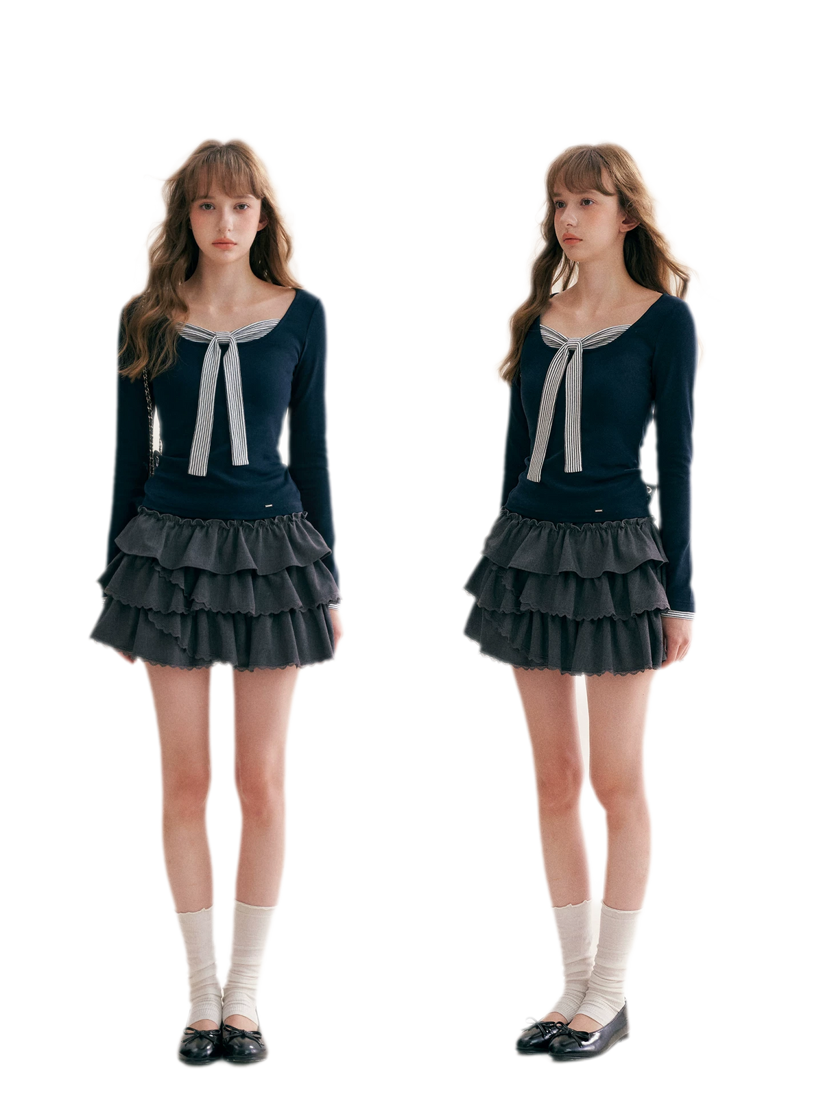 Striped Faux-Layer Fitted Top