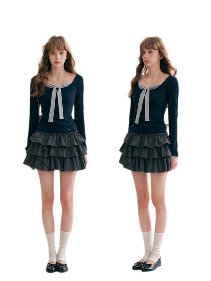 Striped Faux-Layer Fitted Top