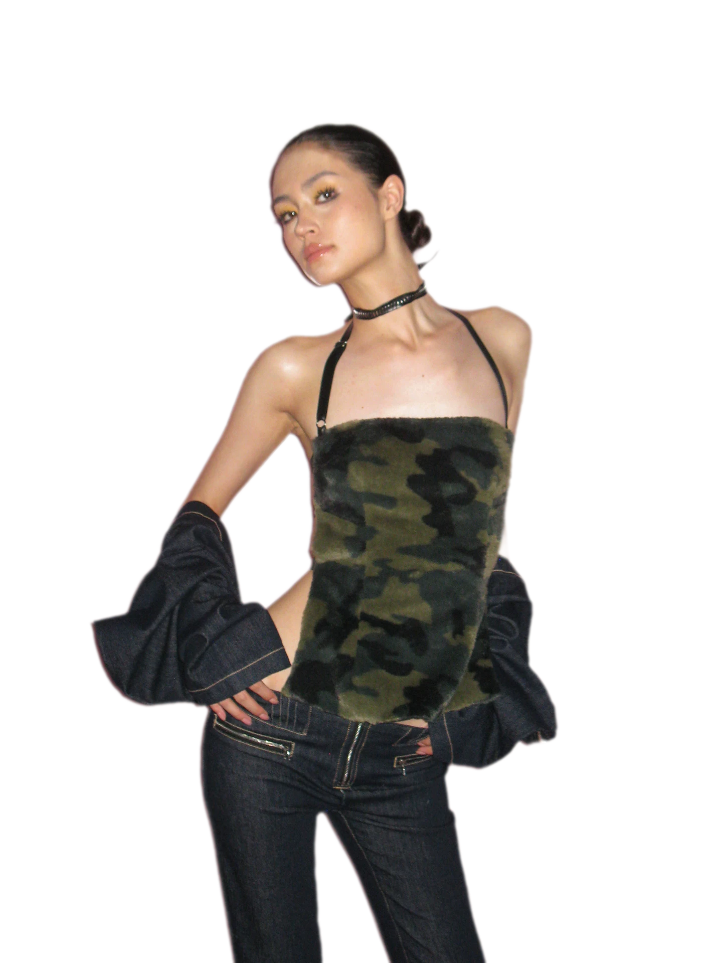 Camouflage Faux Fur Top