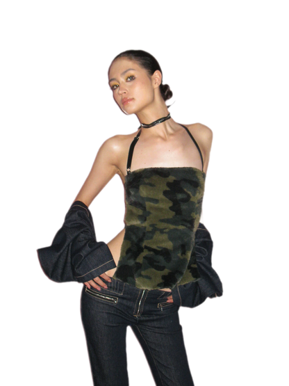 Camouflage Faux Fur Top