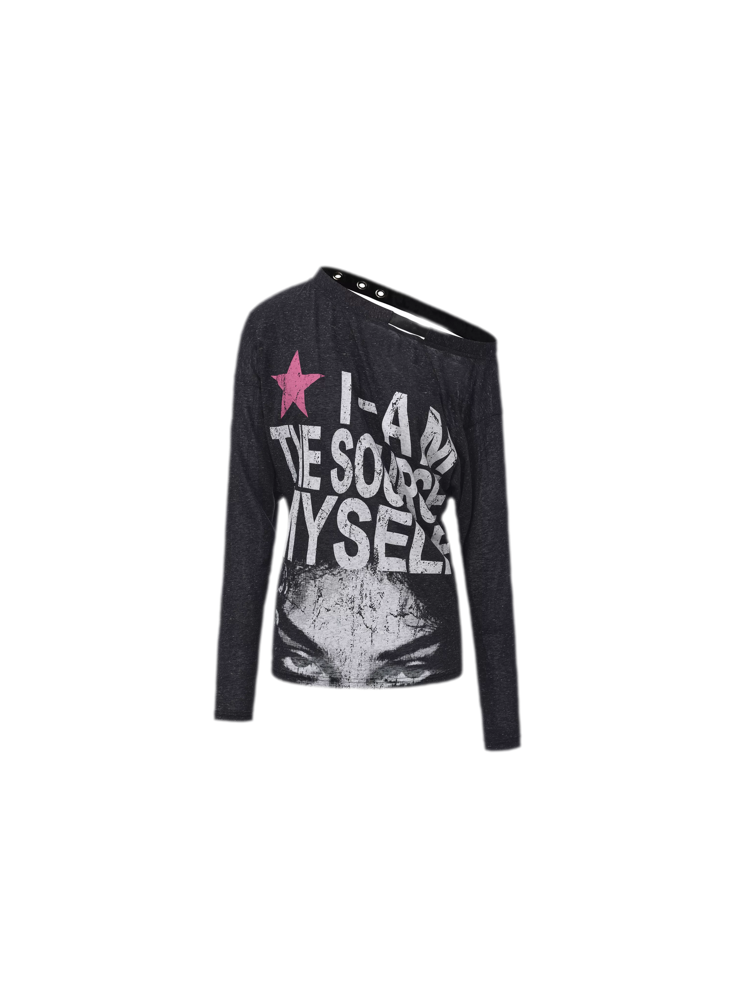 Distressed Graphic One-Shoulder T-Shirt