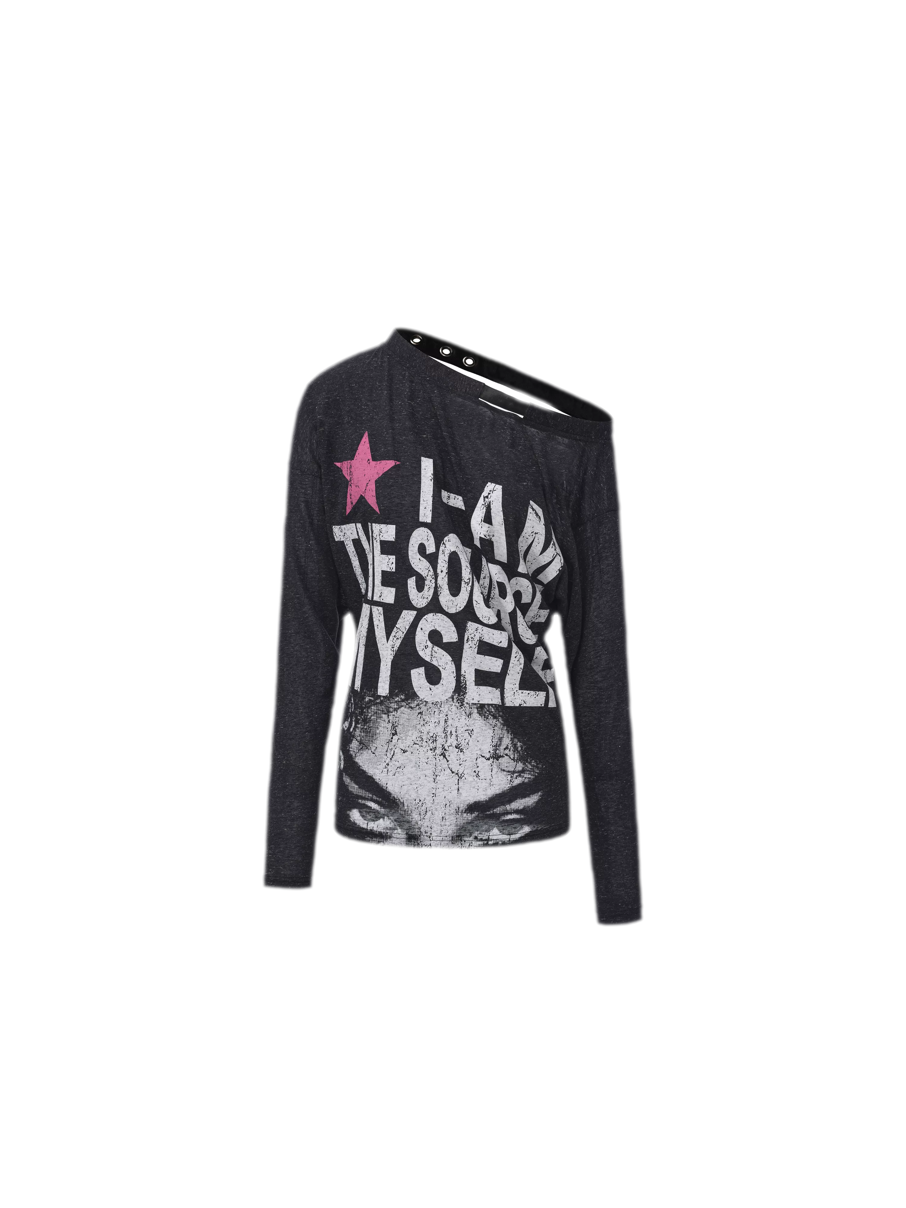 Distressed Graphic One-Shoulder T-Shirt