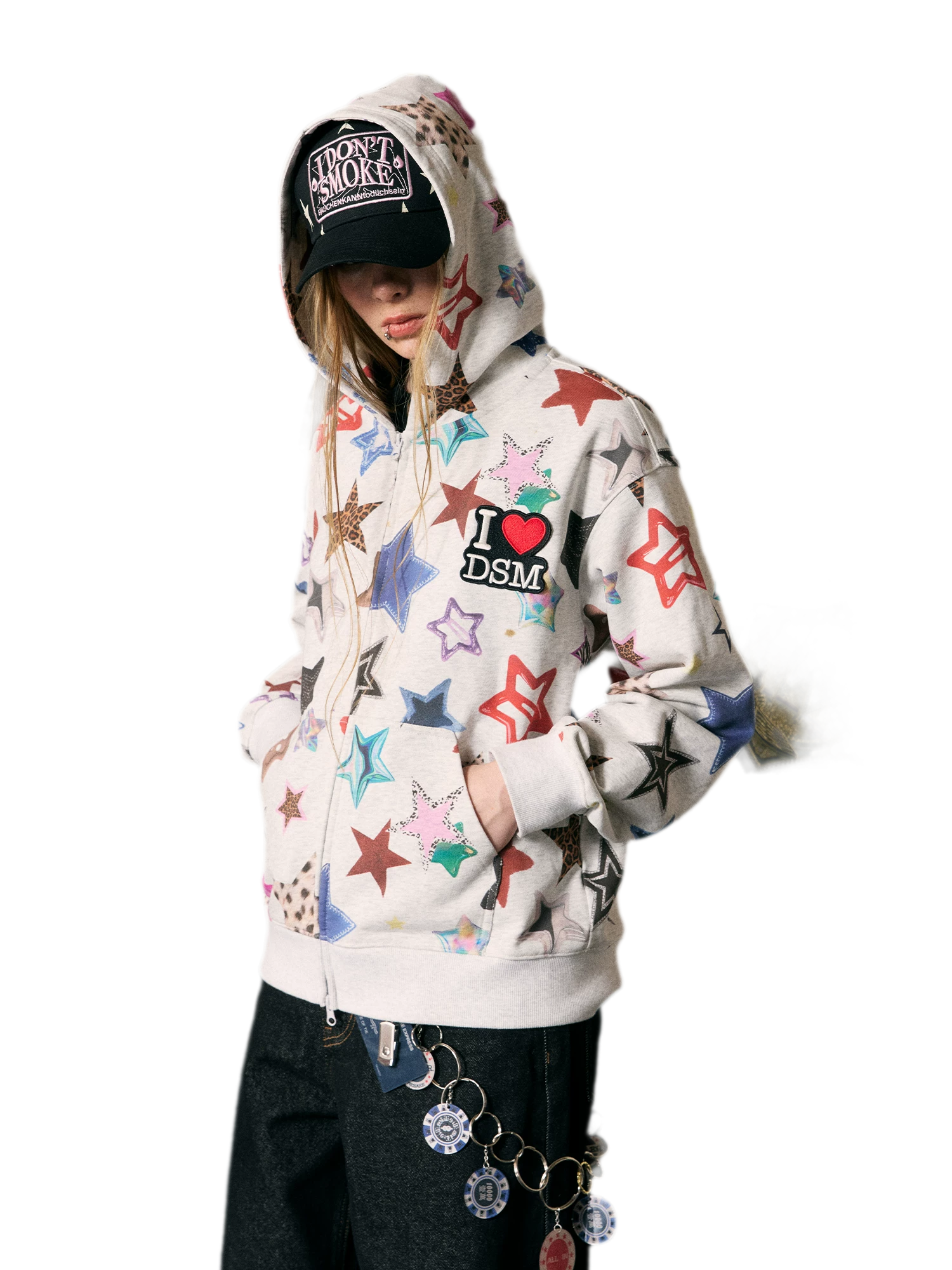 Star Print Loose Fit Hoodie