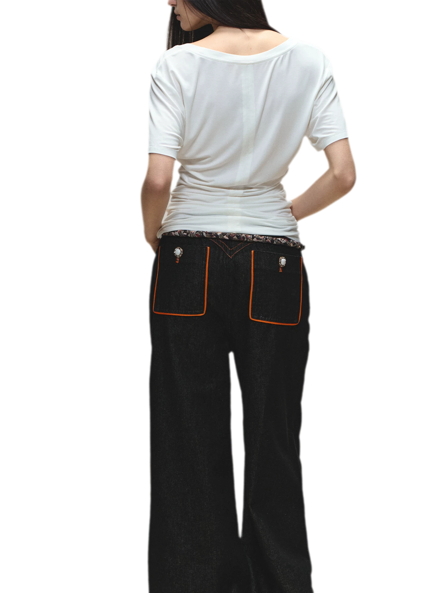 Relaxed Fit Mid-Length Two-Tone Classic U-Neck T-shirt