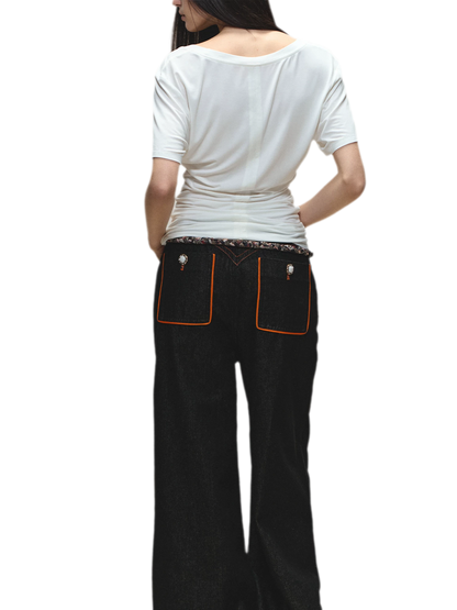 Relaxed Fit Mid-Length Two-Tone Classic U-Neck T-shirt